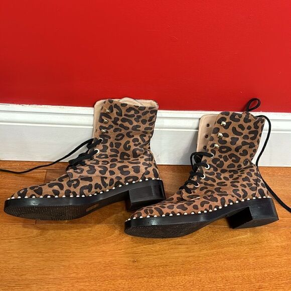 Stuart Weitzman Sondra Leopard Cheetah Suede Leather Combat Boots US 6.5 - EU 37 - Picture 6 of 9